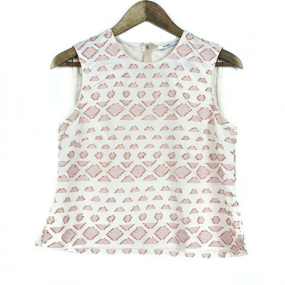 Becken Tank Top 4 Sleeveless Off White Orange Geometric Feminine Boho Chic
